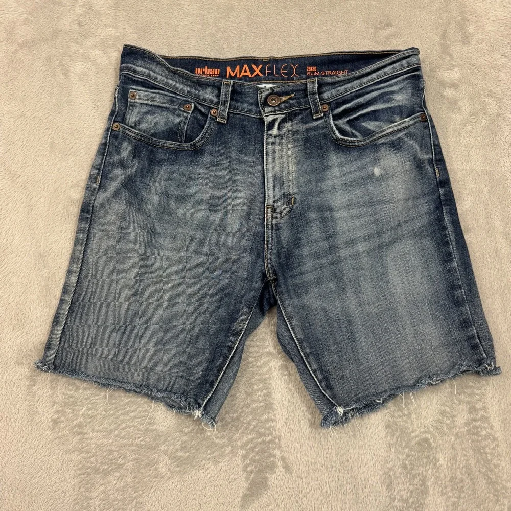Urban Pipeline Shorts Mens 29 Max Flex Cut off Blue Denim Jean Stretch Comfort